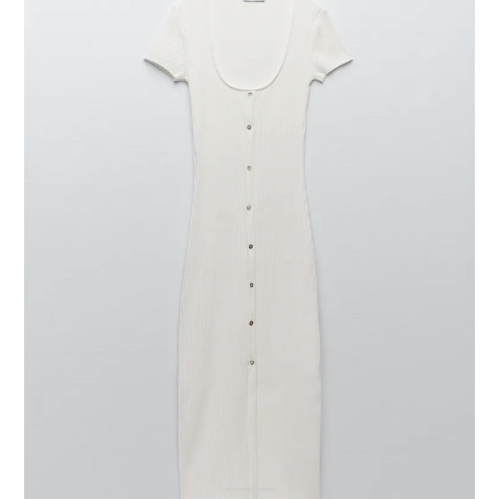 Zara White Ribbed Button Down Dress